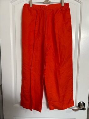 Lino USA Linen Blend Wide Leg Orange Pants Size S Coastal Preppy Chic 90s